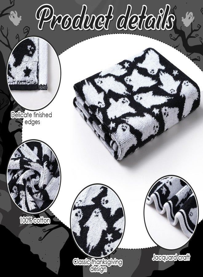 Hallswl 2pcs 100% Cotton Halloween Hand Towels Fall Jacquard 16 x 27 Inch Hand Towel for Bath Soft Bathroom Kitchen Decorative Set for Autumn Holiday Decor Gift (Black Ghost) - Image 3